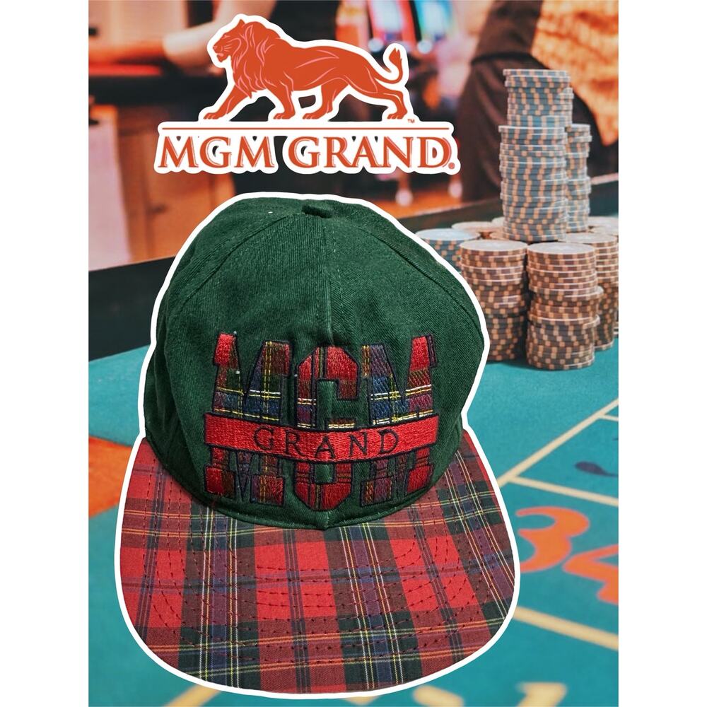 VTG 1993 MGM Grand Plaid Snapback Hat Made in USA Las Vegas Hat